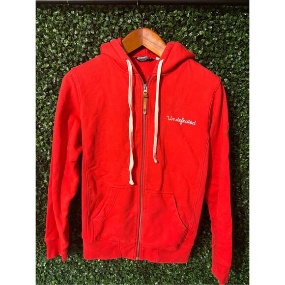 Undefeated Red Mens Hype Streetwear Zip Up Jacket Hoodie Sz Small - Picture 1 of 9